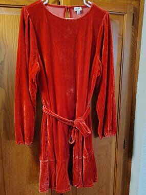 NWT J. Crew Women’s Velvet Dress in Rich Red XL Tie Waist Keyhole Back